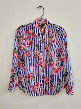 Talbots Size P Semi-Sheer Bright Floral Print Blouse